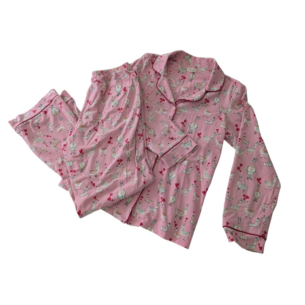 BedHead Pajamas Pink Llama Heart Print Organic Cotton Set‎ BH29728-4810 Small